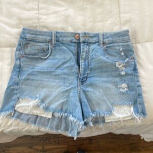 American Eagle. Super stretch curvy hi-rise shortie  jean shorts. Size 12.